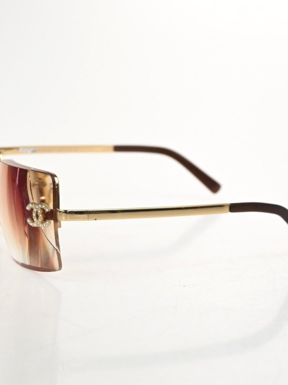 CHANEL CC Logo Rhinestone Rimless Sunglasses 4092-B Plastic Metal GHW 63RL930 - Picture 3 of 16
